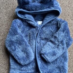 Blue Fluffy Winter Jacket With Hoodie