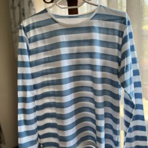 Blue and white striped long sleeve top