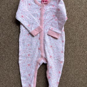 Pink and white long sleeve baby grow
