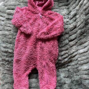 Fluffy dark pink winter baby grow