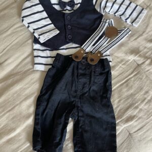 Boy Tie Baby Boy Top and Pants With Suspenders