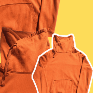 Orange funnel neck pullover hoodie for women, size small.
