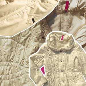 Cream Taifun quilted puffer jacket with a high collar for women, size medium.