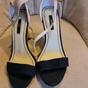 Elegant black and nude high heel sandals by MISSG with ankle strap, imported from Qatar, size 5