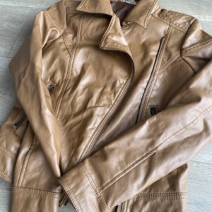 Tan Faux-Leather Moto Jacket