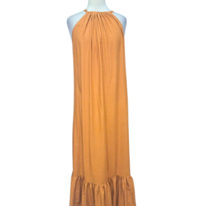 Olivy Ladies Adjustable Hineck Halter Maxi Dress with ruffle in Brown Polka Dots. Brand new. Hand made in SA No wear and tear. Fits Small to Large